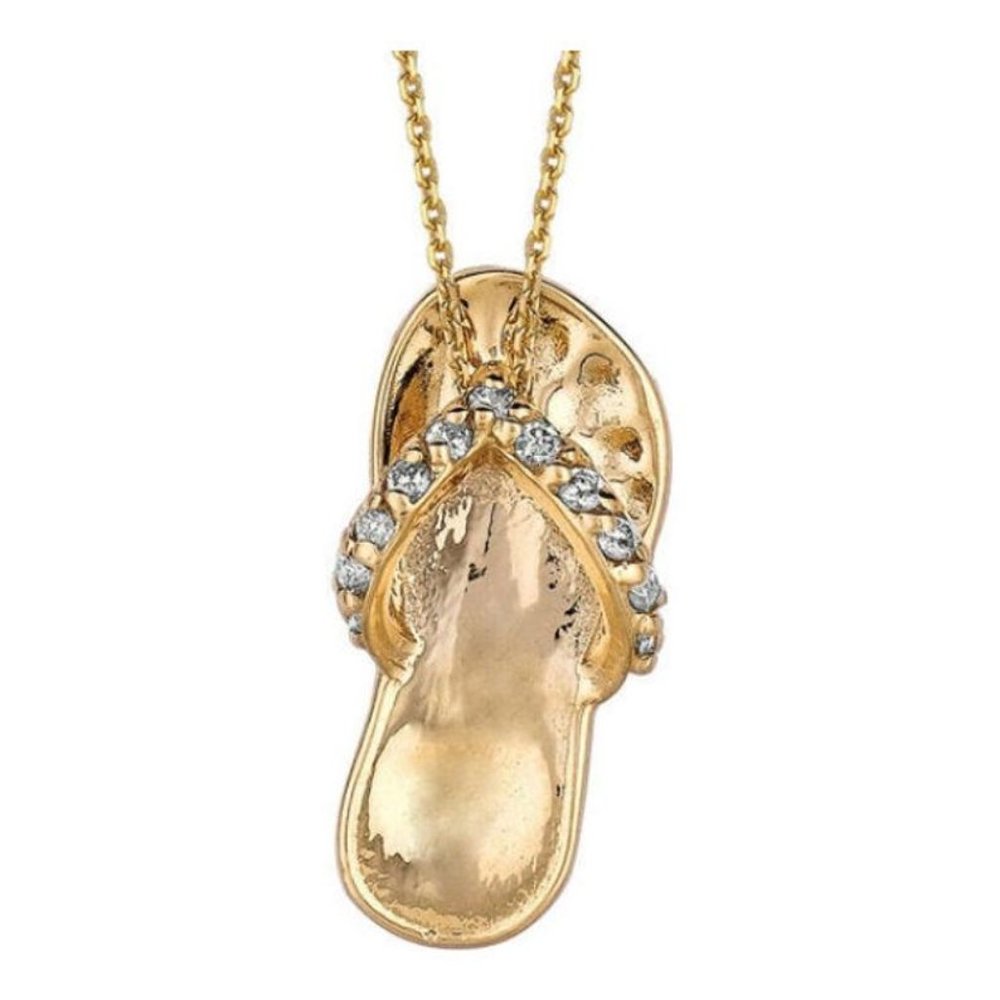 0.10 Carat Natural Diamond Flip Flop Necklace 14K Yellow Gold